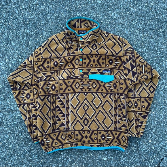 Patagonia Men's Synchilla Brown Aztec Fleece Snap T Pullover Size M - Picture 3 of 6